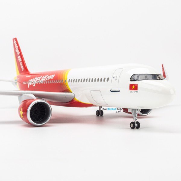 Mô hình máy bay lắp ráp có đèn led Vietjet Air Airbus A320 47cm Everfly