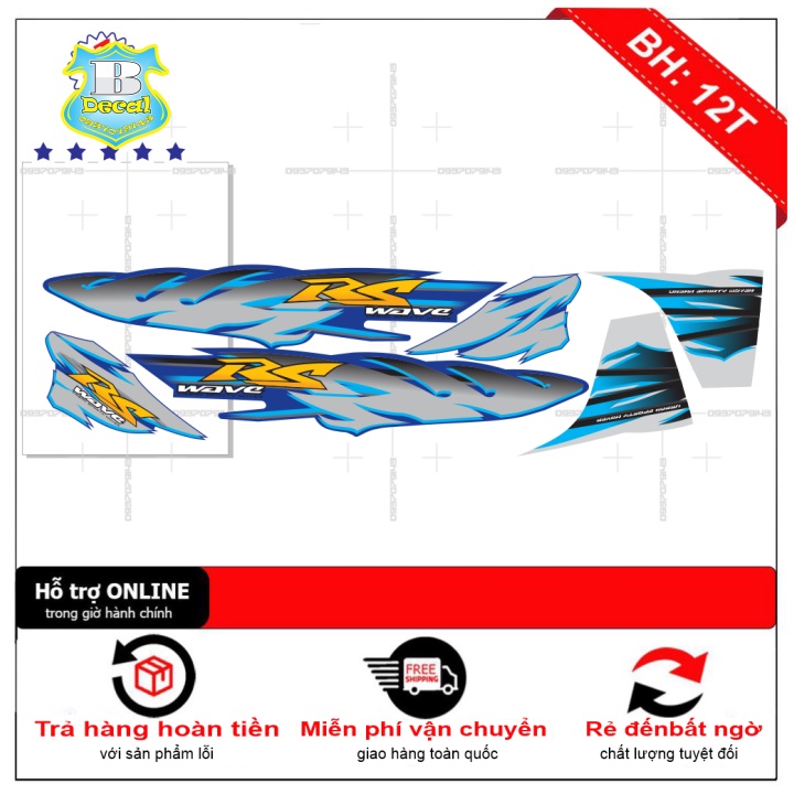 ( Quí khách vui lòng mang ra tiệm cho thợ dán ) Tem wave RS 2017 2020 xanh