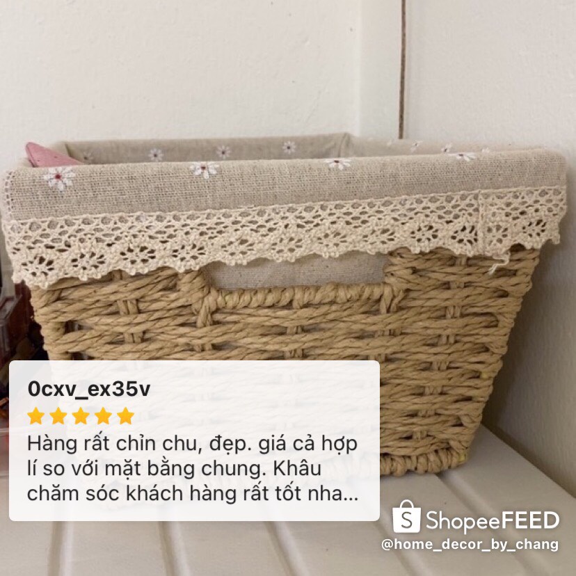 Giỏ Mây Lót Vải Để Kệ Tủ Bếp Đựng Gia Vị, Đồ Khô Nhà Bếp, Đựng Đồ Điện Tử Gia Dụng Trong Nhà Bếp