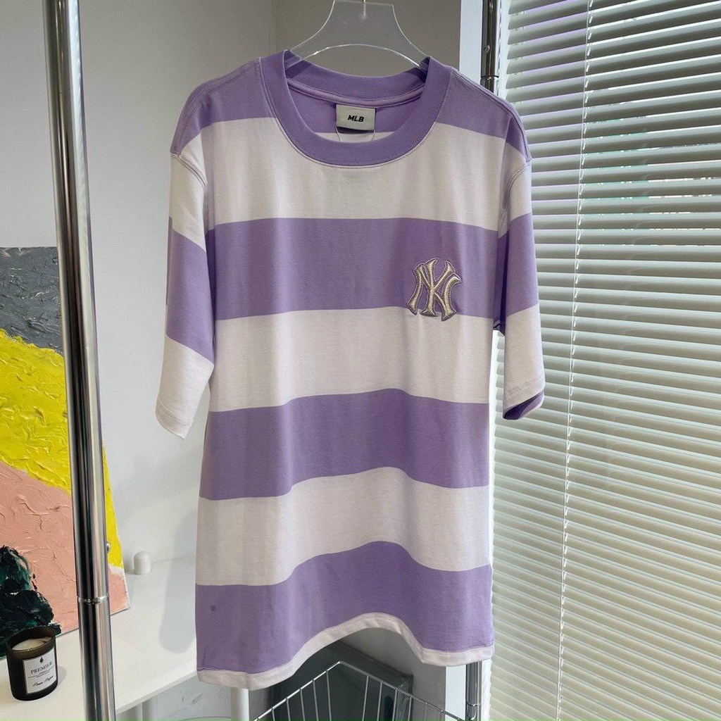 Áo Phông Unisex Chất Cotton 100% Sọc Đen/Tím/Xanh