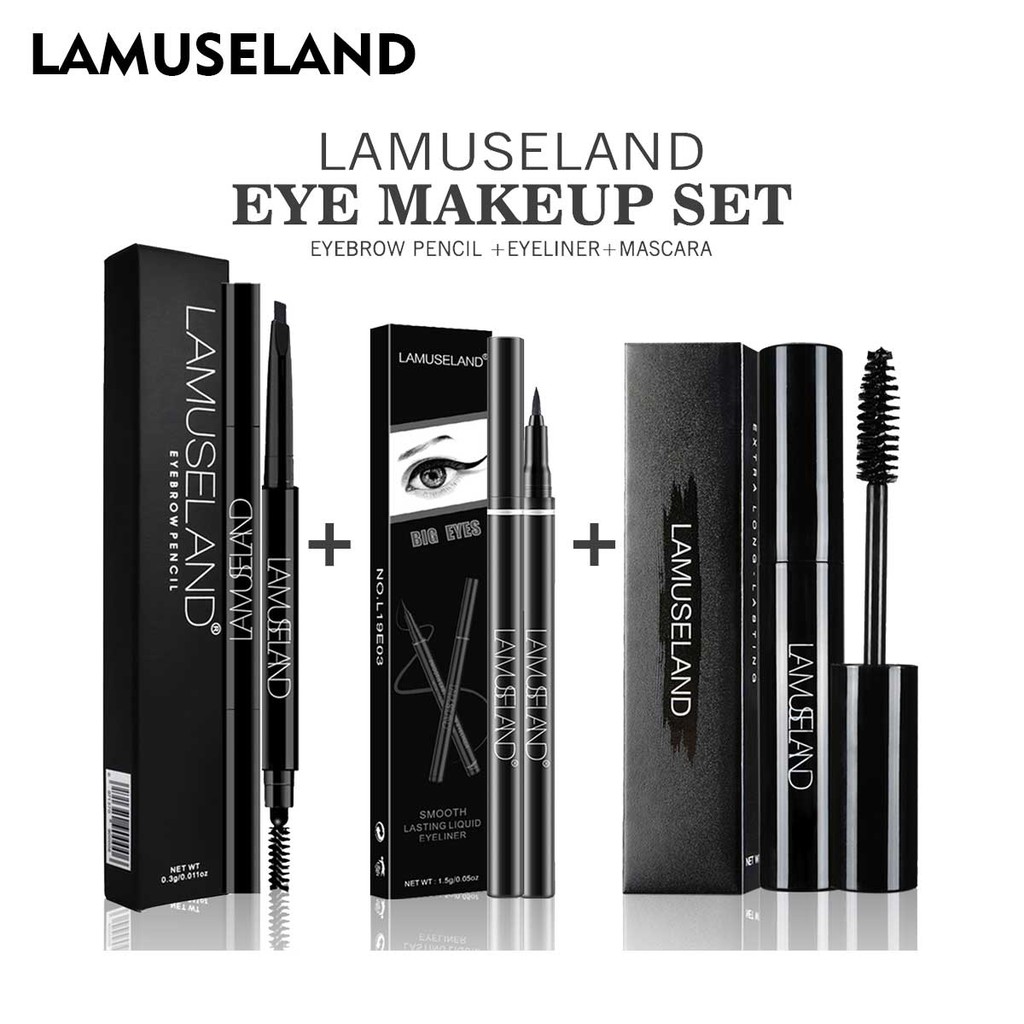 Bộ Bút Kẻ Chân Mày + Bút Kẻ Mắt + Mascara LAMUSELAND LAS203 Trang Điểm Chống Nước Lâu Trôi