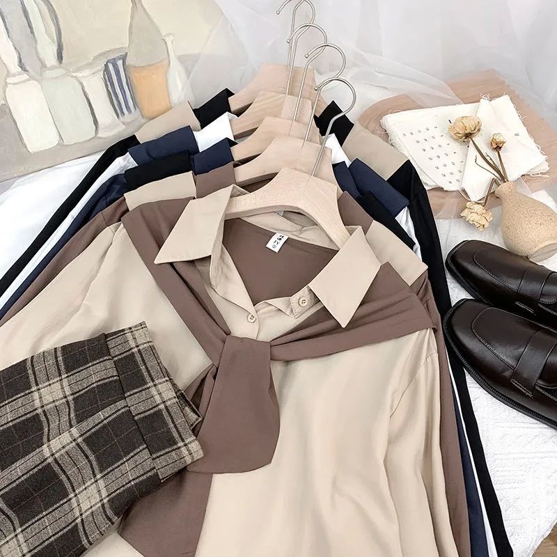 Áo Sơ Mi Dài Tay Giả Hai Lớp Phong Cách Mùa Xuân Thời Trang Cho Nữ