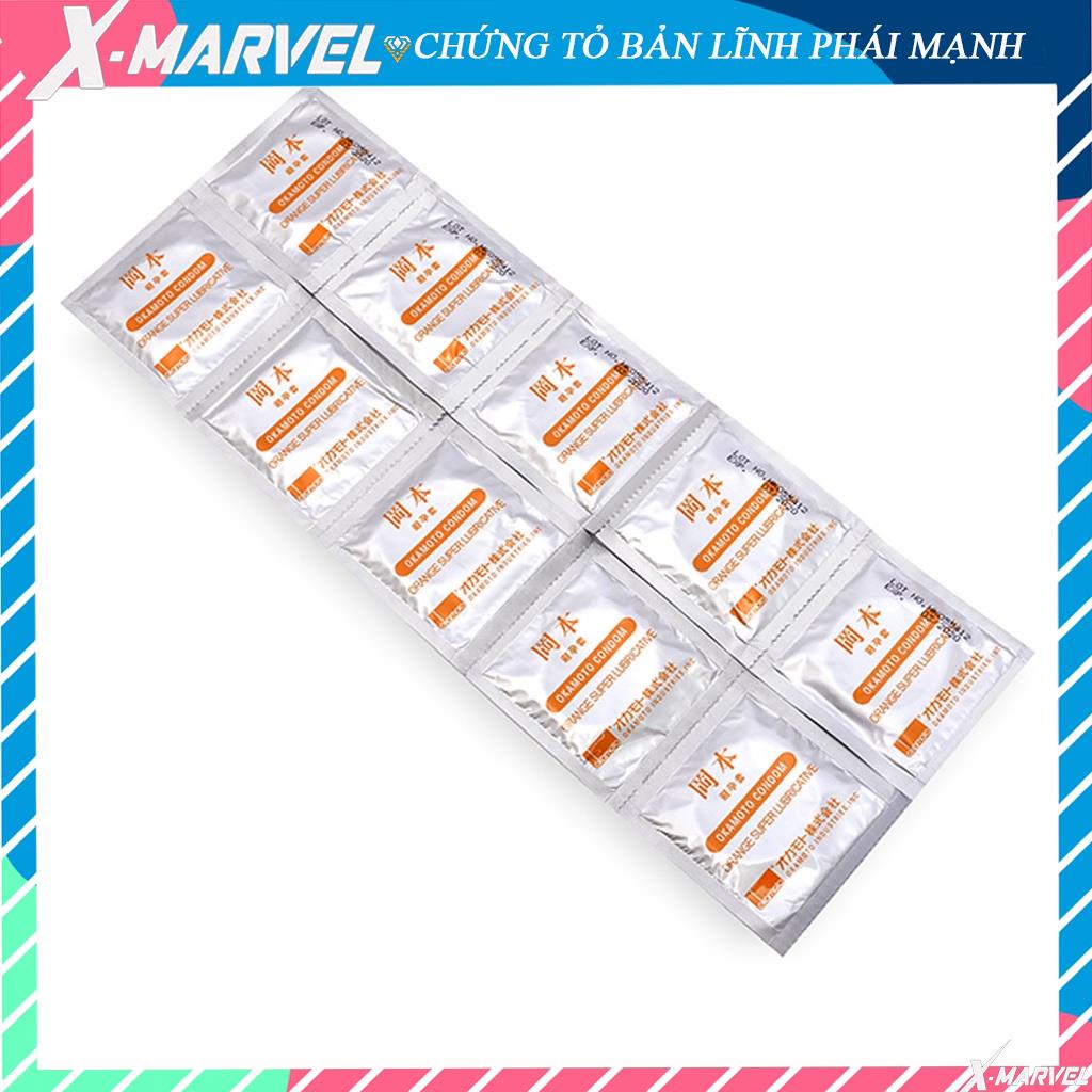 Bao Cao Su Siêu mỏng nhiều gel bôi trơn Okamoto Orange hương cam