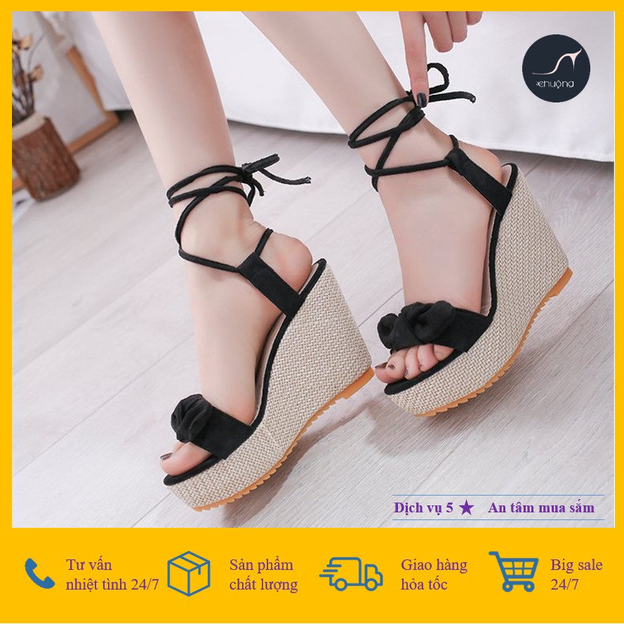 [ ẢNH THẬT ] GIÀY NỮ SANDAL ĐẾ XUỒNG CỘT DÂY ĐỘC ĐÁO THỜI TRANG HÀN QUỐC 10,5 cm