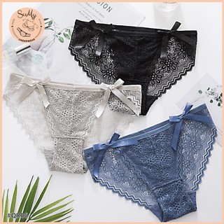 Quần lót ren nữ HUMYHAPO xuyên thấu họa tiết phối nơ size M L