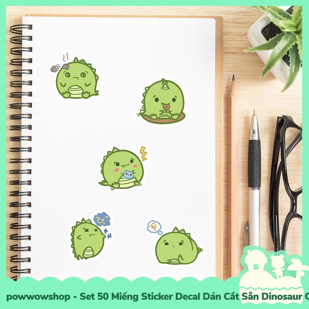 [Sẵn VN - Hỏa Tốc] Set 50 Miếng Sticker Decal Cắt Sẵn DIY Dán Trang Trí Vật Dụng Mẫu Dinosaur Cactus