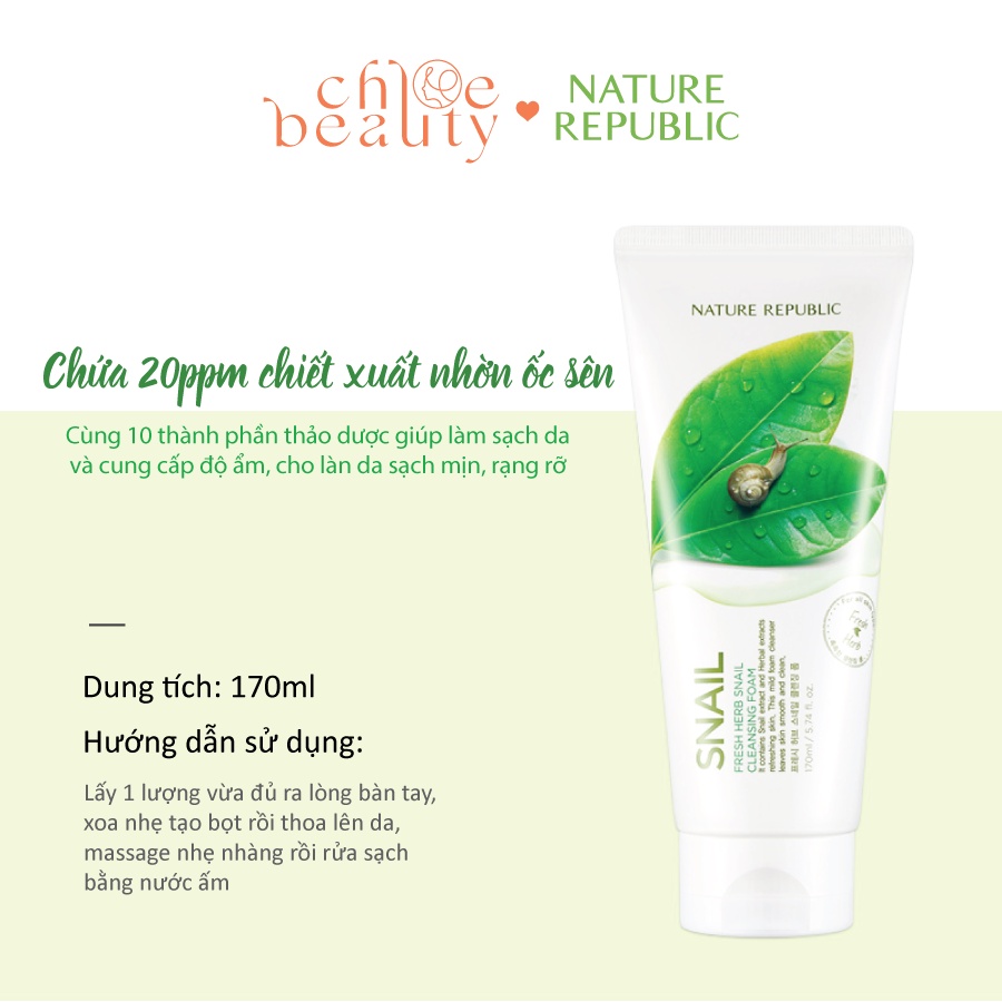 Sữa rửa mặt NATURE REPUBLIC Fresh Herb Snail Cleansing Foam 170ml