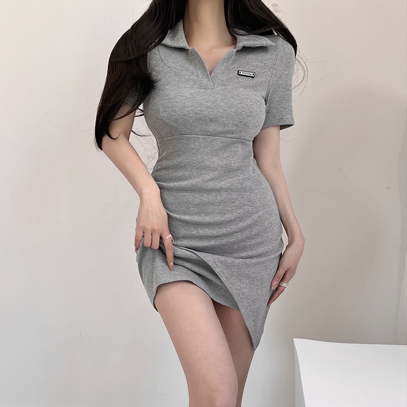 Đầm Cổ Polo Tay Ngắn Thiết Kế Lệch Tà Thời Trang Cá Tính Cho Nữ