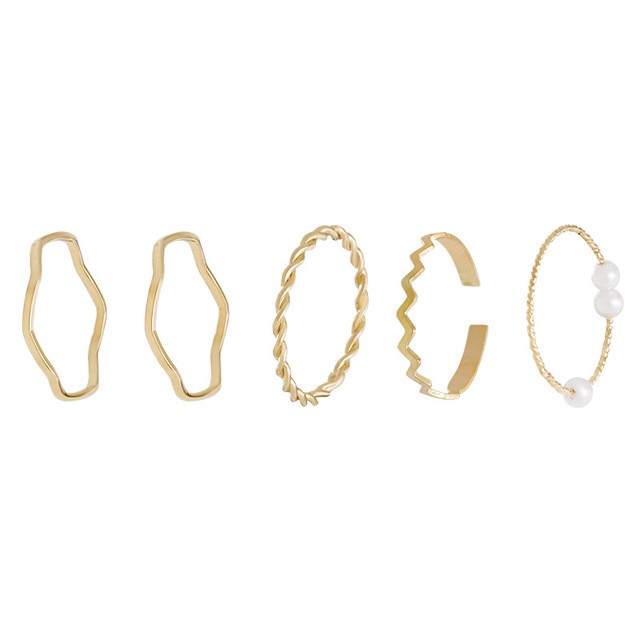 Set 5 nhẫn đính đá phong cách Hàn Quốc thời trang dành cho nữ