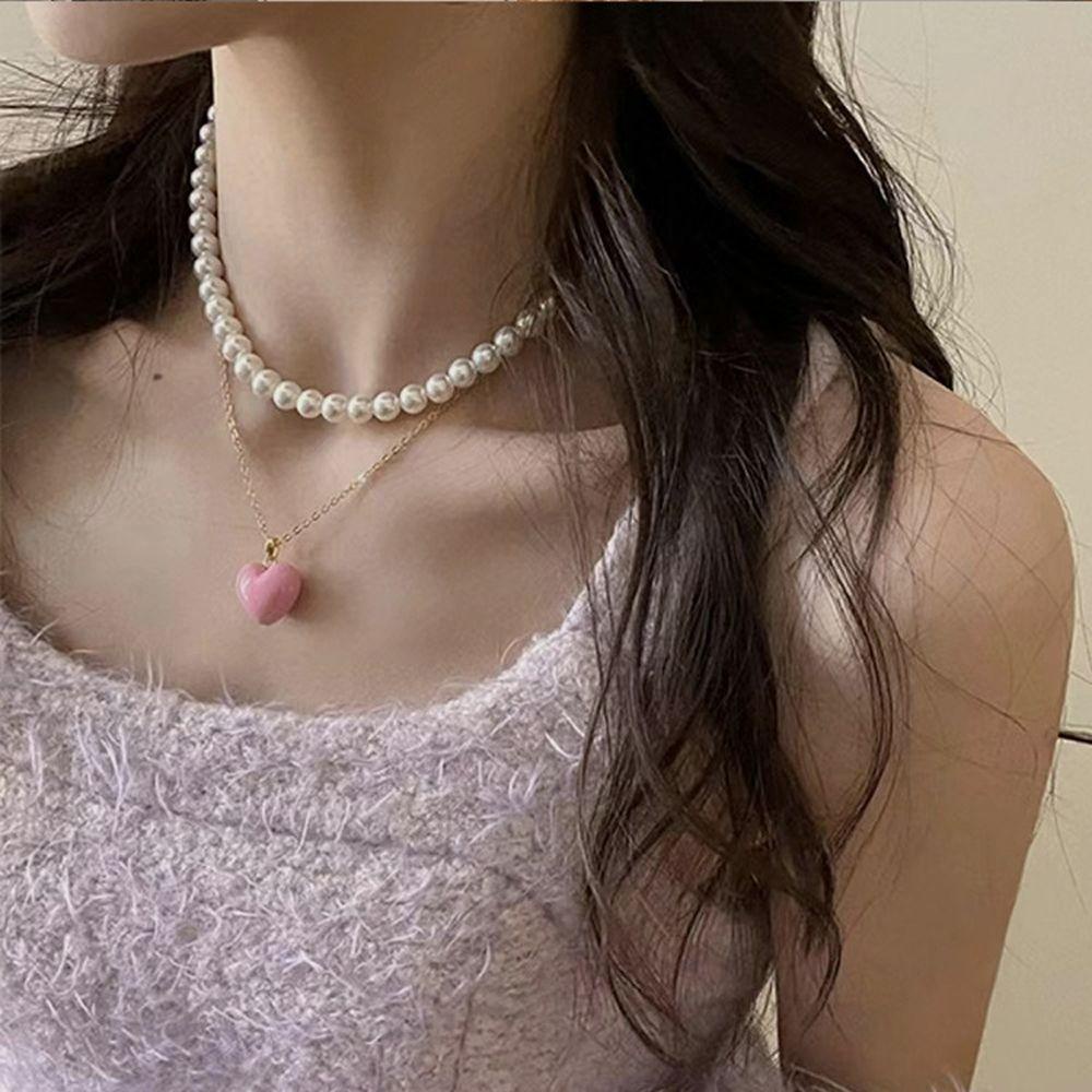 AROMA Vòng cổ Hai Lớp Mặt Hình Trái Tim Phong Cách Vintage Thanh Lịch Cho Nữ