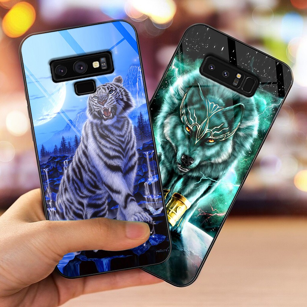 Ốp lưng kính CƯỜNG LỰC Samsung note8 . s9 plus (s9+) in hình rồng sói