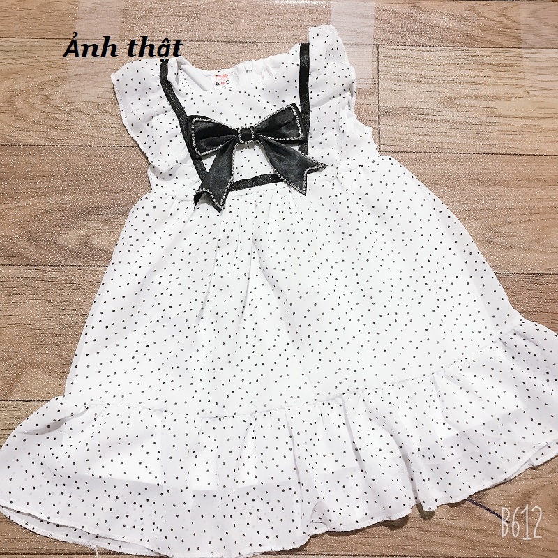 Váy bé gái chấm bi voan tơ cài nơ ngực XHN887