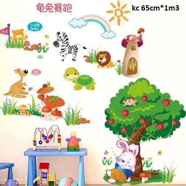 decal dán tường thỏ và rùa