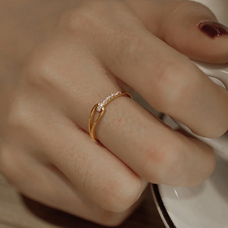 Nhẫn hở đính đá zircon thiết kế đơn giản phong cách Hàn Quốc