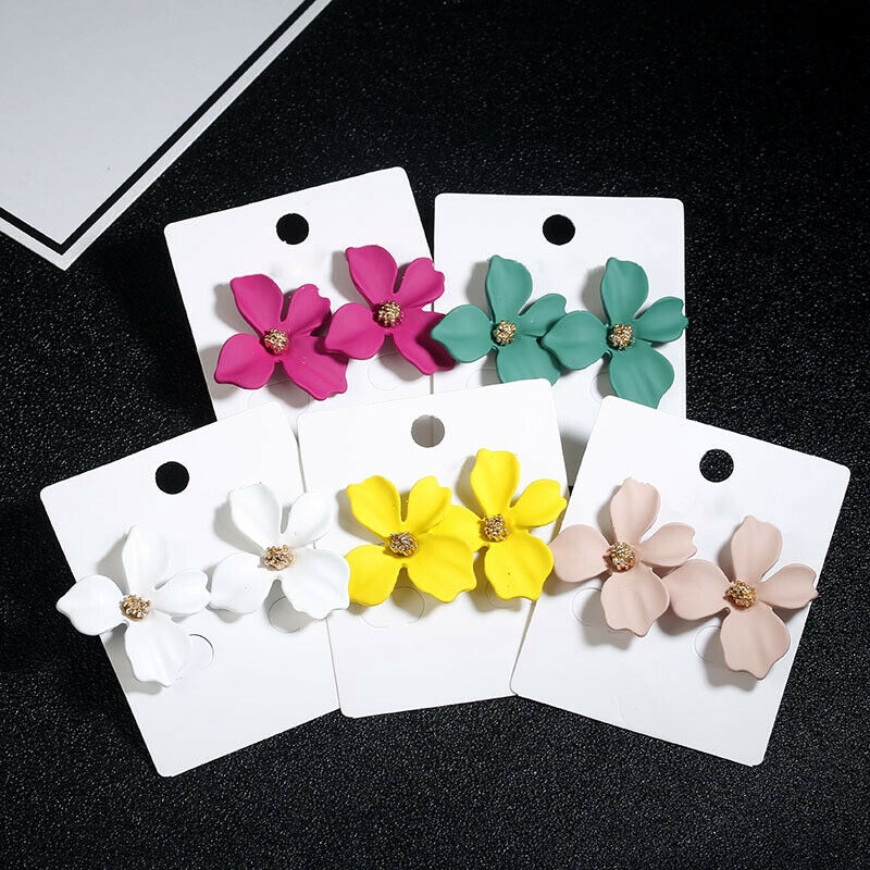 Đôi khuyên tai hình bông hoa màu trơn phong cách Boho thời trang cho nữ