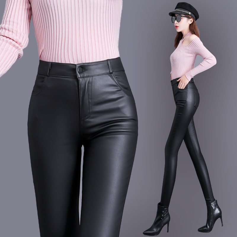 Quần Legging Da Mỏng Lưng Cao Ôm Dáng Thời Trang Thu Đông Cho Nữ