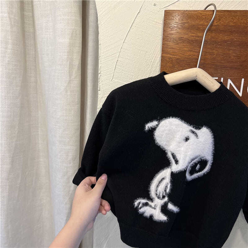Áo sweater cổ tròn in họa tiết hoạt hình đơn giản thời trang thu đông dành cho trẻ em