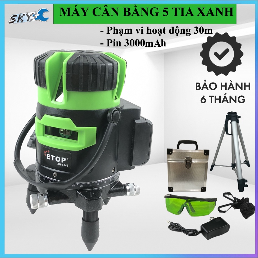 Máy căn bằng 5 tia xanh, máy bắn cốt, máy cân mực laser ETOP 5148, tặng kèm chân 1m