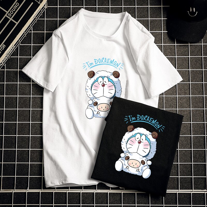 Áo Thun Tay Ngắn Dáng Rộng In Hình Doraemon Đáng Yêu Phong Cách Nhật Bản Size S-4Xl