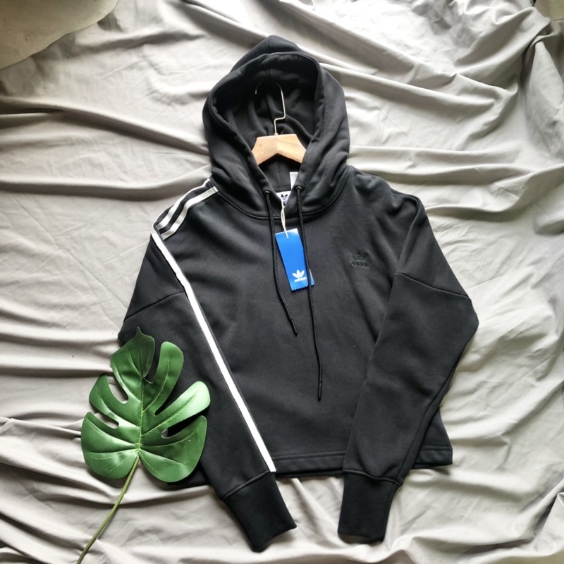 (HÀNG XUẤT) Áo Hoodie Nư , Áo nỉ das đen 1774 Aicolor 3D Trefoil Crop Hoodie Made in Cambodia full tag code  SIZE S M L