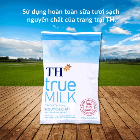 Sữa Tươi Tiệt Trùng TH True Milk Nguyên Chất/Có Đường/Ít Đường Bịch 220ML