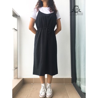 Yếm váy nữ đen basic 2 dây dáng suông cổ yếm eo cạp cao dây rút tự điều chỉnh thời trang ulzzang Hàn Quốc kèm ảnh thật