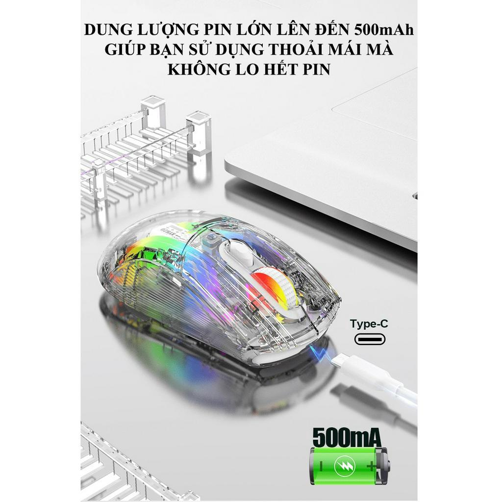 Chuột không dây XUNFOX XYH20 3 chế độ kết nối với thiết kế trong suốt led RGB