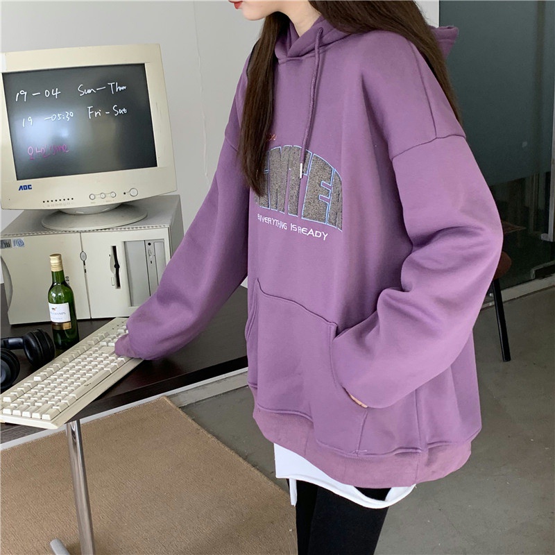 Áo Hoodies Hoạ Tiết Chữ In Thiết Kế Dáng Rộng Phong Cách Vintage