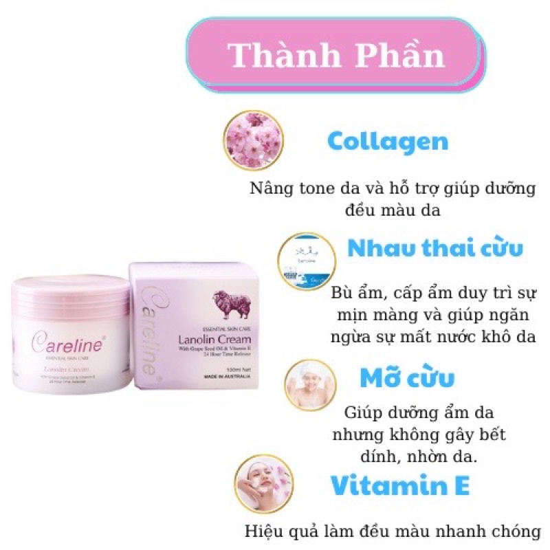 Kem Dưỡng Da Mỡ Cừu Careline Lanolin Cream Giúp Dưỡng Ẩm, Khỏe Mạnh Và Ngăn Ngừa Vết Nhăn 100ml