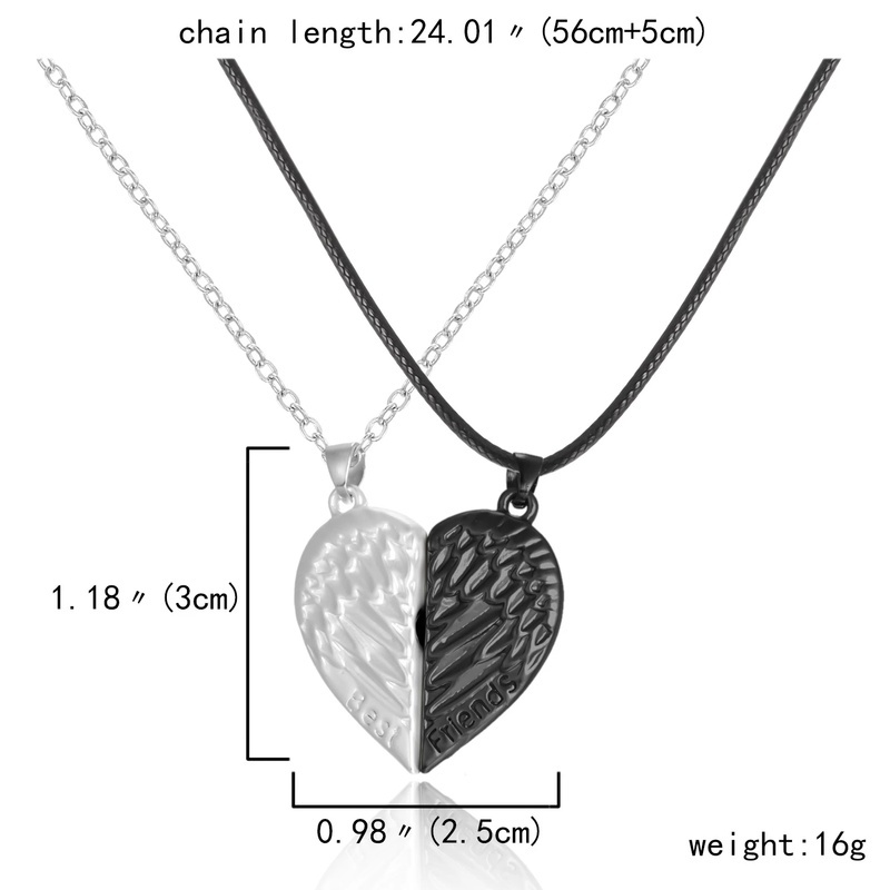 Set 2 Vòng cổ Nam Châm Hình Trái Tim Đôi Cánh Thiên Thần Sáng Tạo Lãng Mạn Cho Cặp Đôi