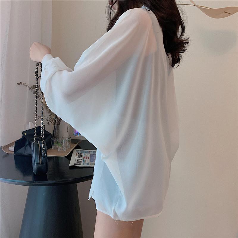 Áo Sơ Mi chiffon Mỏng Tay Dài Màu Trắng Trong Suốt Dành Cho Nữ