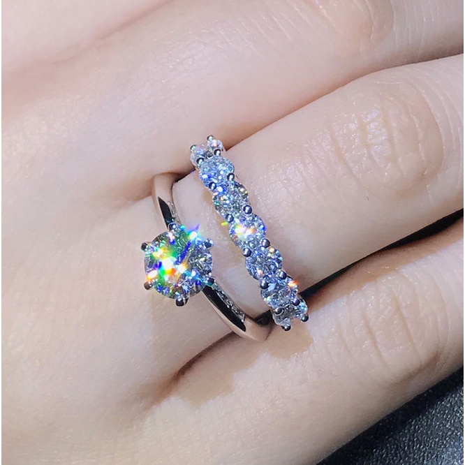 Nhẫn Mạ Bạc S925 Đính Đá 3mm Moissanite-7 Moissanite