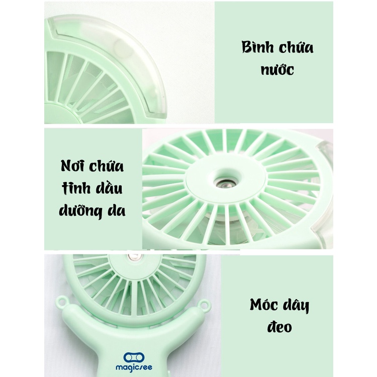 Quạt phun sương cầm tay mini dành cho văn phòng tích điện G01 3 tốc độ gió tặng bình đựng nước dùng tình dầu