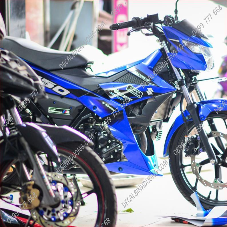 Decal Xe Máy - Tem Trùm Satria, Raider Xanh Bạc Đen Đẹp Nhất
