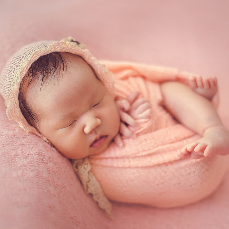 Chăn Dệt Kim Co Giãn + Mũ Trùm Dùng Làm Đạo Cụ Chụp Ảnh Cho Bé Sơ Sinh