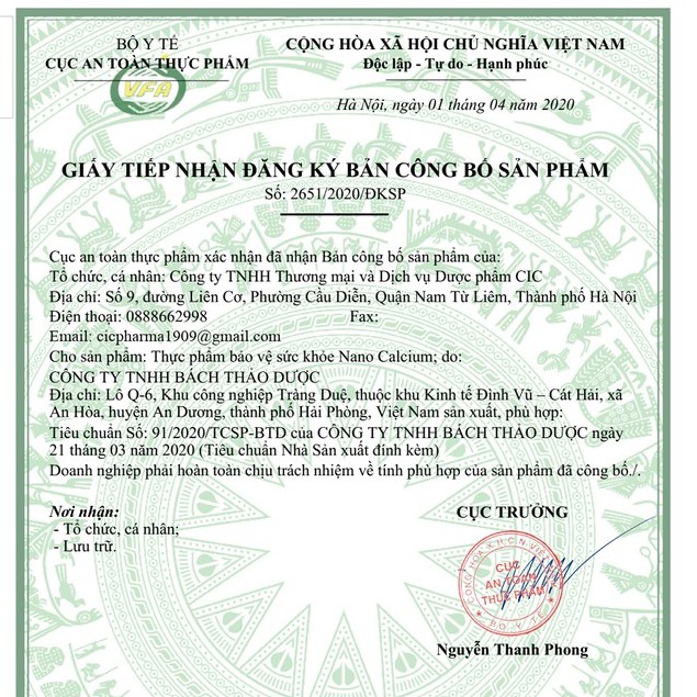 Nano Calcium - bổ sung canxi nano và vitamin D3 giúp chắc khoẻ xương, phát triển chiều cao, ngừa loãng xương (60 viên)