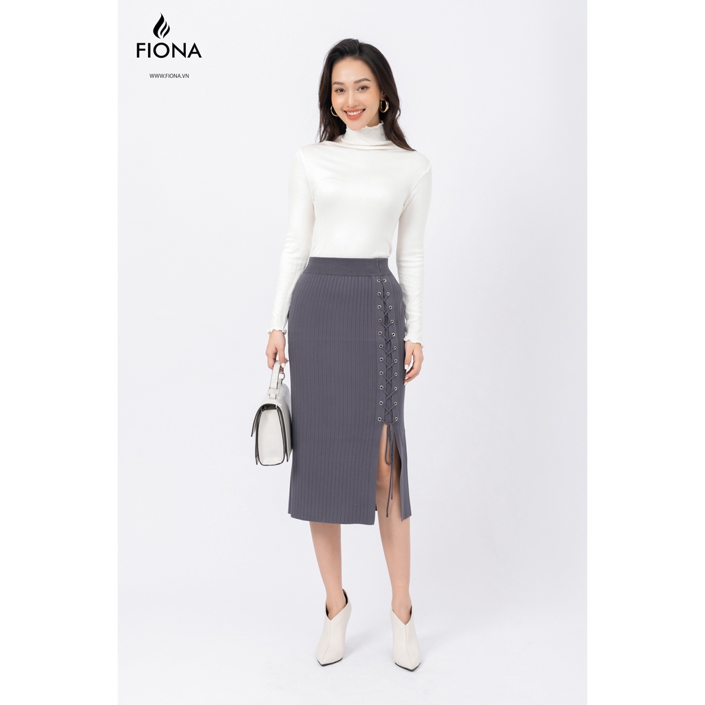 Chân váy len nữ dáng dài xẻ trước FIONA, chân váy len công sở phong cách Hàn Quốc trẻ trung thắt dây trang trí F851002