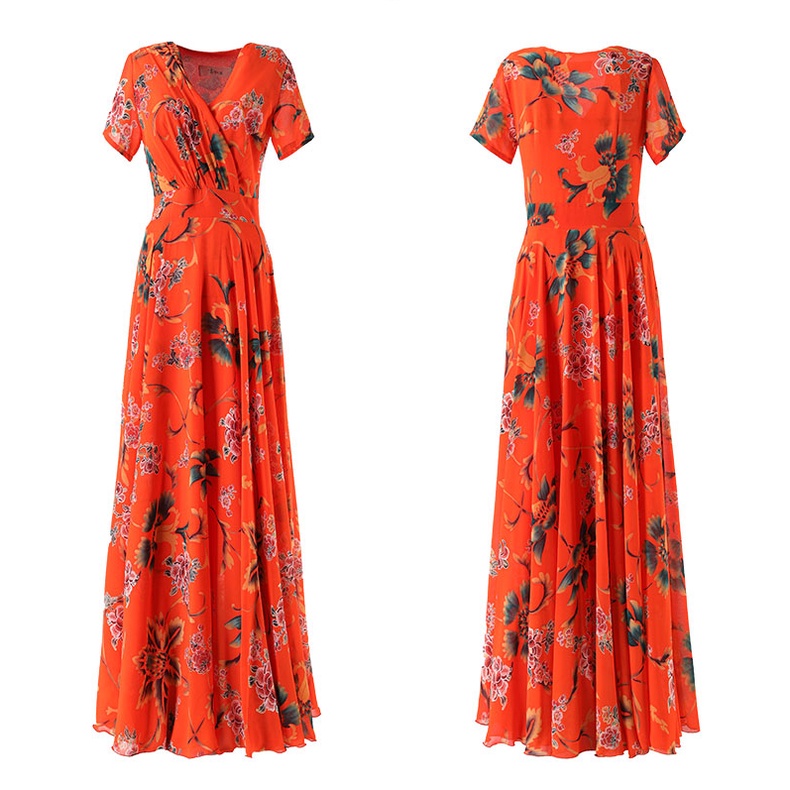 Đầm Chiffon Cổ Tròn Tay Ngắn Dáng Dài Qua Gối Thời Trang Đi Biển Cho Nữ