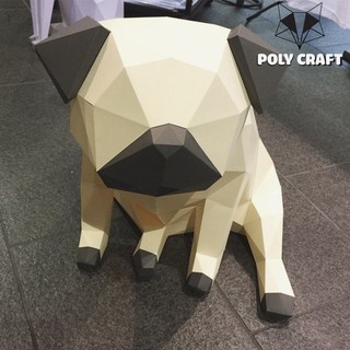 Mô hình giấy decor trang trí động vật hình Chó Pug 3D POLYCRAFT