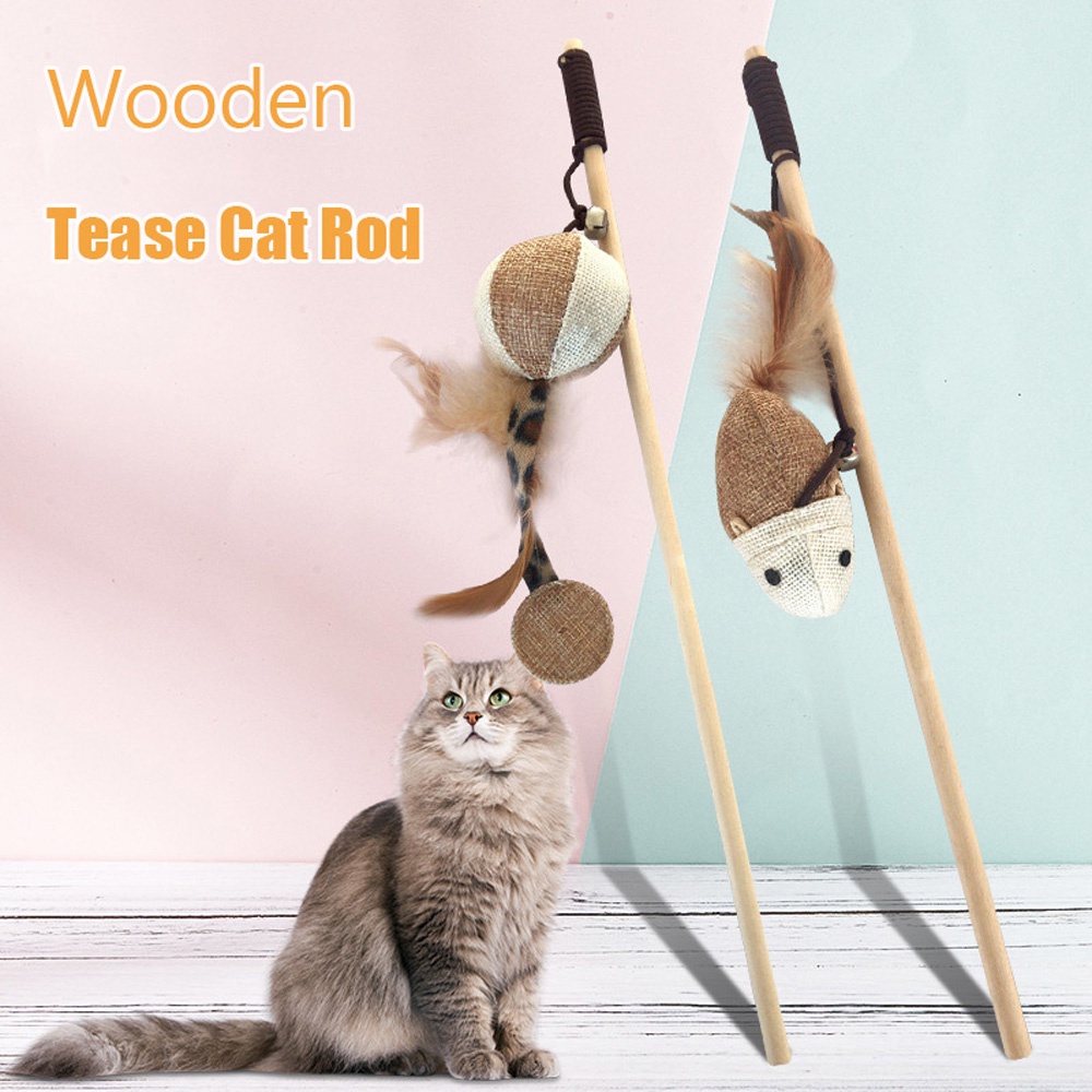 YIYU Gậy đồ chơi gắn lông vũ và chuông nhỏ nhắn đáng yêu ngộ nghĩnh dành cho mèo cưng