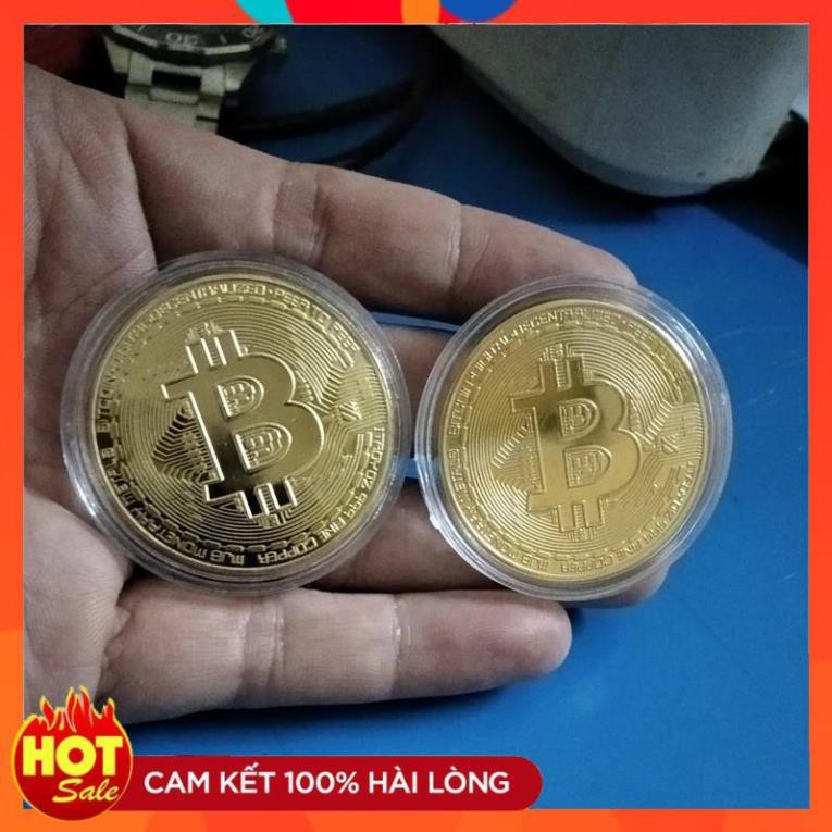 Đồng xu bitcoin mạ vàng lưu niệm, đường kính 40mm dày 1.2mm; 2.5mm + kèm hộp nhựa bảo vệ chống xước