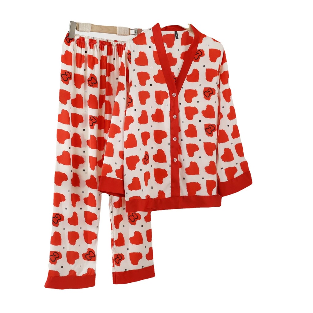 Bộ Đồ Ngủ Vải Lụa Lạnh Cổ Chữ V In Họa Tiết Thời Trang Mùa Hè Cho Nữ