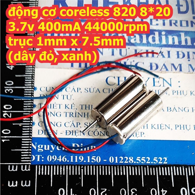 động cơ coreless 820 8*20 3.7v 400mA 44000rpm trục 1mm x 7.5mm dây đỏ, xanh hoặc đen trắng kde8077