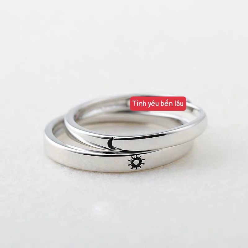 Nhẫn bạc ta bạc 925 nhẫn tròn trơn khắc Mặt trăng Mặt trời Van Jewelry V10036 hàng đẹp dày dặn siêu sáng