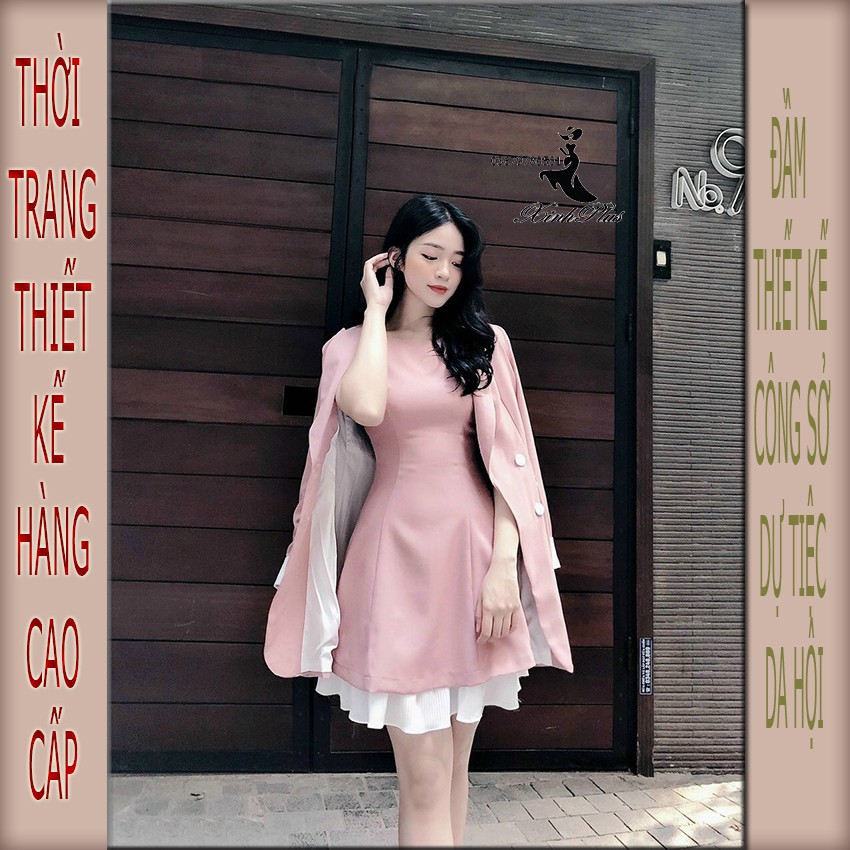 Set Đầm chữ A cọc tay chân dập li kèm áo khoác vest dáng dài, đầm công sở , váy công sở | BigBuy360 - bigbuy360.vn