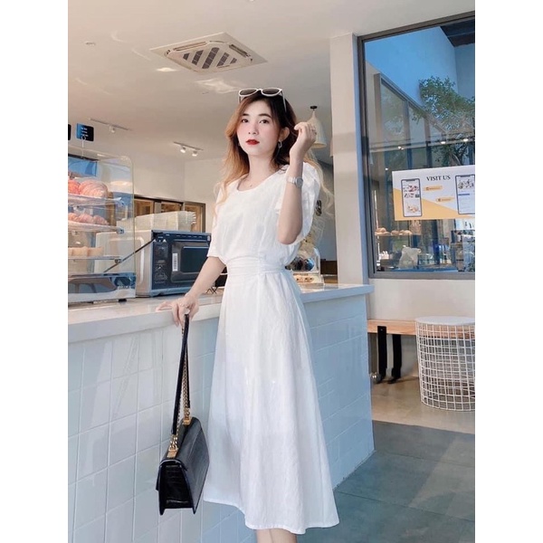 Đầm nữ midi xanh mint đi biển, dạo phố, công sở