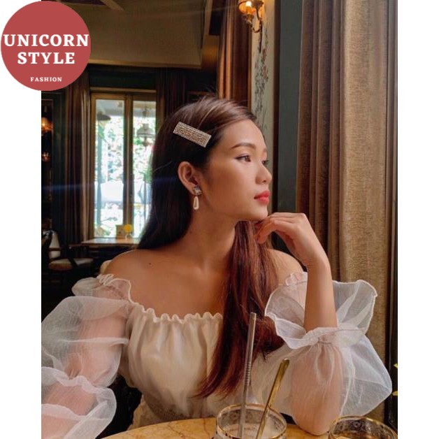 Áo Trễ Vai Voan Kiếng Nhún Croptop Hở Vai Tay Dài Phồng Bo Thun Nữ Xinh Như Hotgirl Chipu DRACR05 Mys hitshop | BigBuy360 - bigbuy360.vn