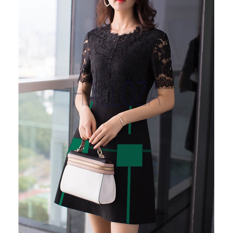 Đầm dự tiệc thun phối ren co giản dễ chịu