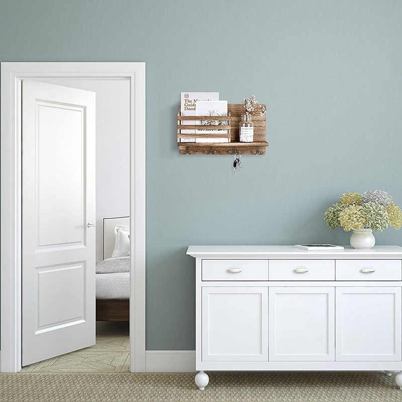 Giá Đỡ Gắn Tường Bằng Gỗ Kèm 4 Móc Treo Chìa Khóa Tiện Dụng Trang Trí Nhà Cửa