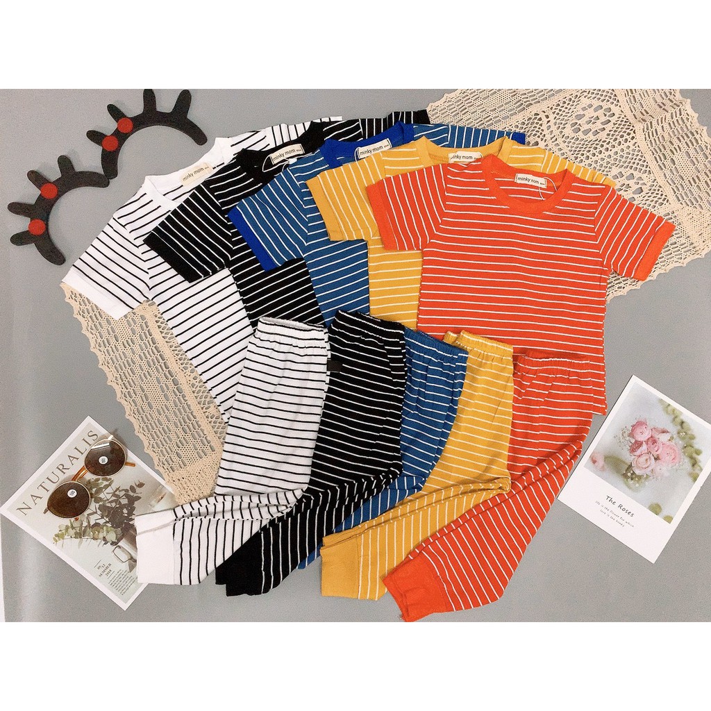 [SALE] Bộ Dài Tay Cho Bé Gái, Bé Trai Minky Mom Vải Thun Lạnh Họa Tiết Kẻ Ngang, Quần Áo Thu Đông Cho Bé MKMTD2107